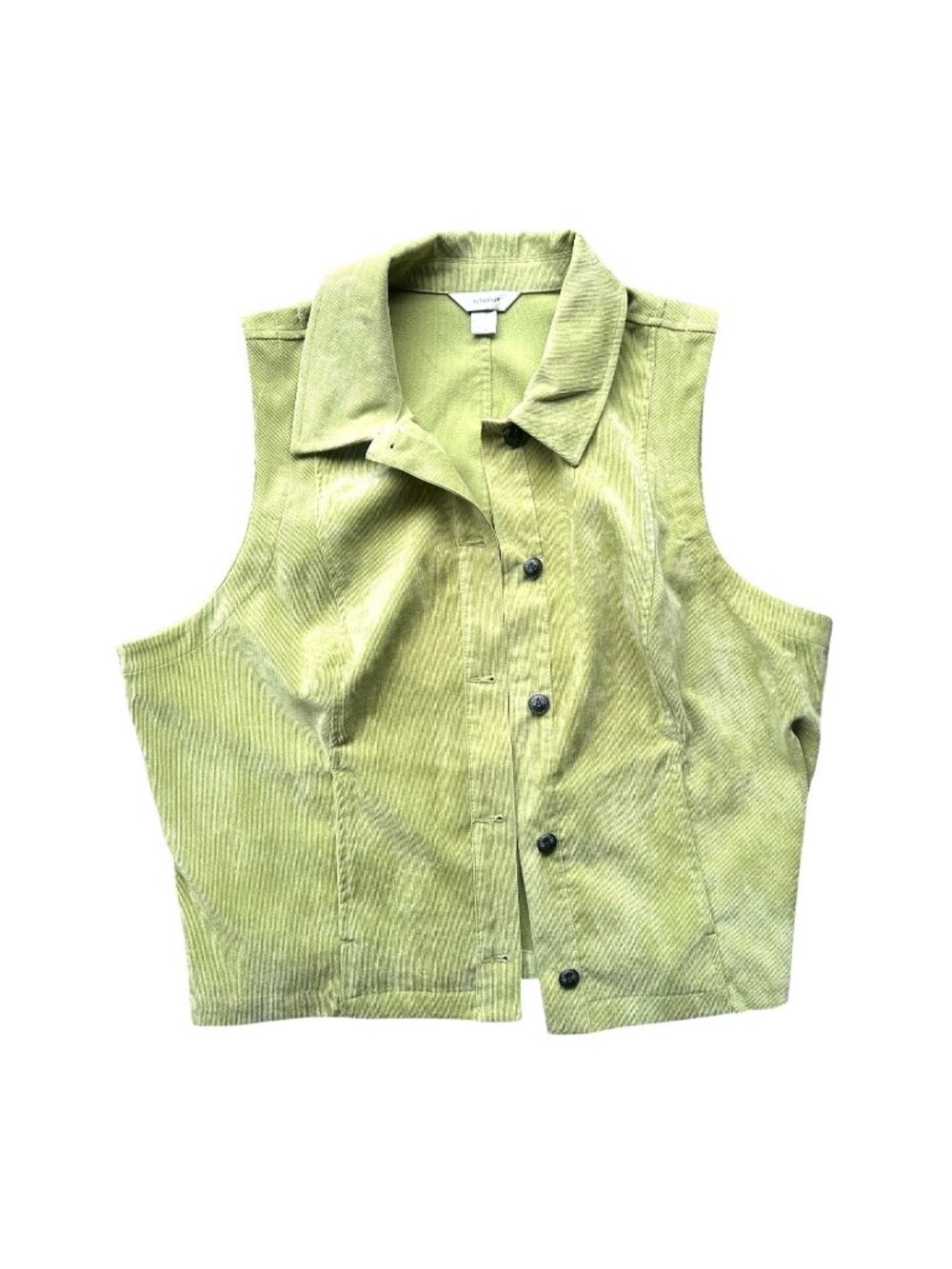 CJ Banks Sage Green Corduroy Button-Down Vest 1X Wide Wale Ribbed Collar 80s